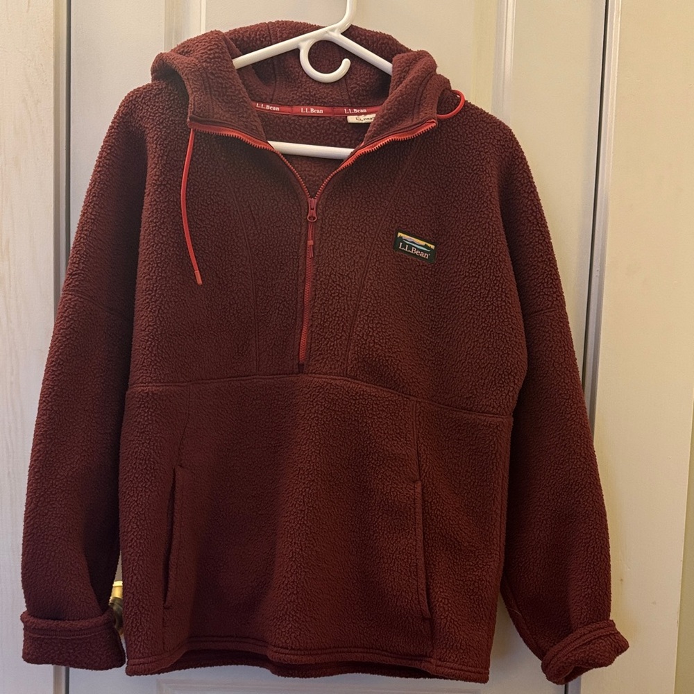 L.L. Bean Burgundy Sherpa Half-Zip Hoodie
